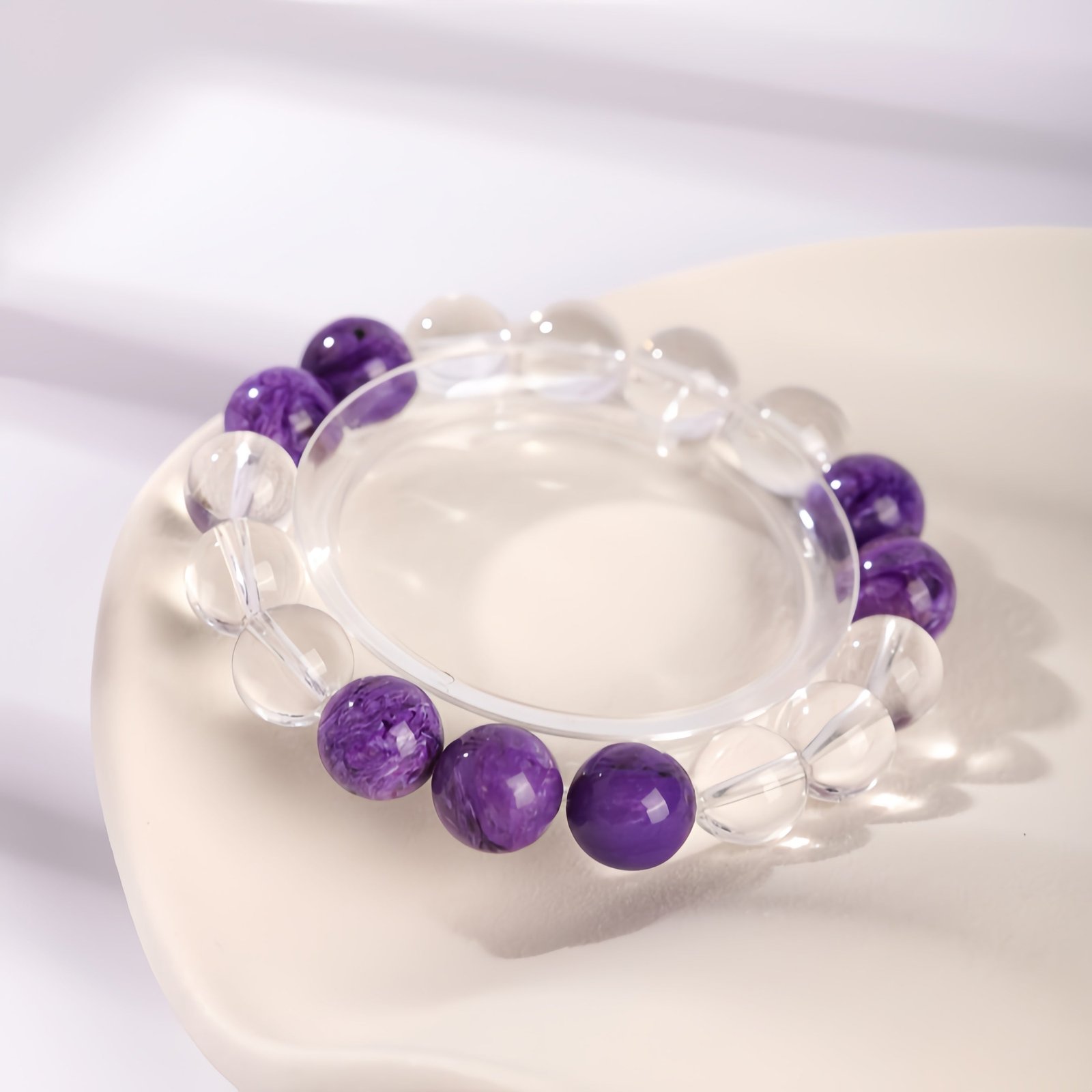 Whisper in Amethyst|Charoite & Clear Quartz Bracelet - Image 2