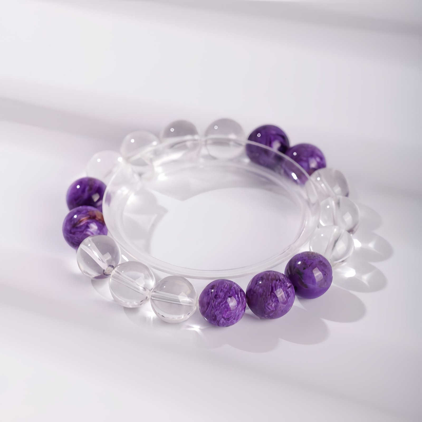 Whisper in Amethyst|Charoite & Clear Quartz Bracelet - Image 3
